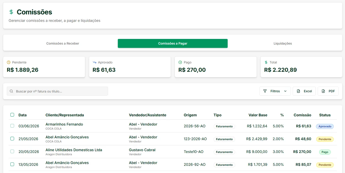 Tela do Reprio Gestão — Comissões a Pagar